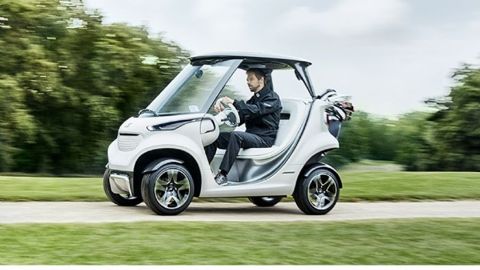 Το golf car της Mercedes-Benz έχει υιοθετήσει στοιχεία από τα επιβατικά μοντέλα της φίρμας, όπως τα μπροστά LED φωτιστικά σώματα