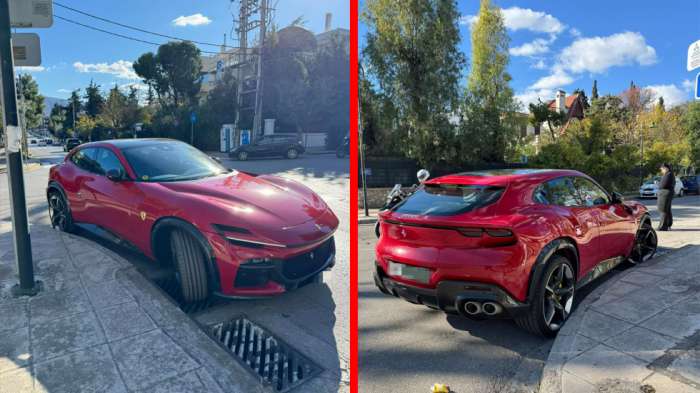 Το πρώτο SUV της Ferrari παρκαρισμένο παράνομα στην Αθήνα 