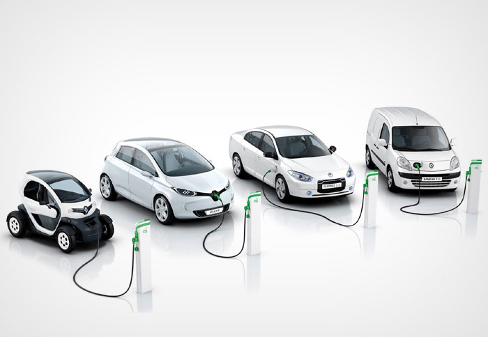 Η γκάμα Ζ.Ε., από αριστερά: Twizy, Zoe, Fluence, και Kangoo