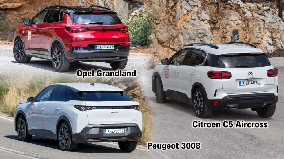 Συγκριτικό παρουσίαση Peugeot 3008 vs Citroen C5 vs Opel Grandland.