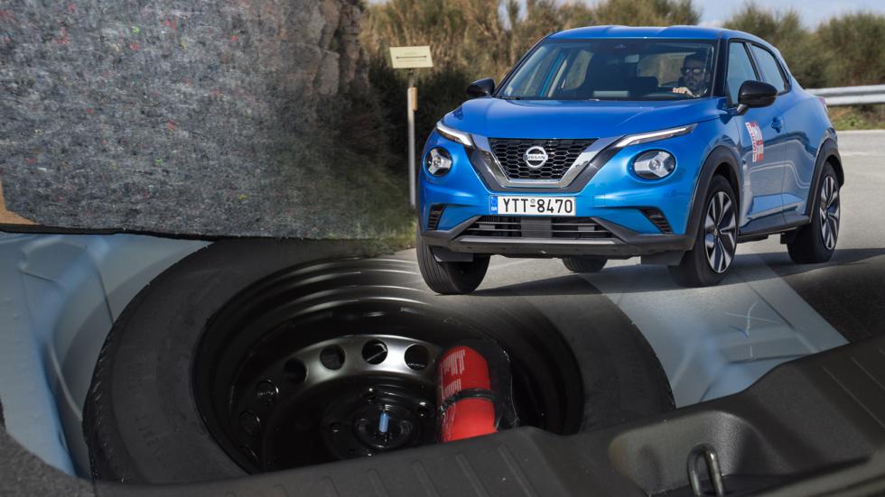 Το Nissan Juke προσφέρεται με στάνταρ κανονική ρεζέρβα κάτω από τον κυρίως χώρο αποσκευών.