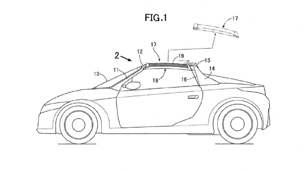 Η Honda κατοχυρώνει αυτό που αποκαλεί «δομή οροφής για ένα targa όχημα». Στα σκίτσα βλέπουμε την αφαιρούμενη οροφή σε ένα Honda S660.
