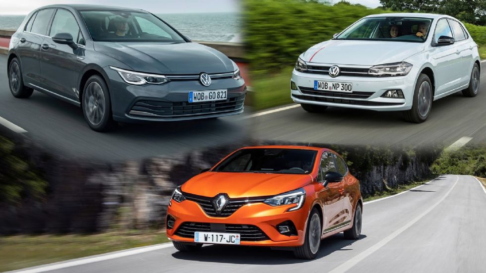 Η πρώτη τριάδα του Top 10: VW Golf, Renault Clio και VW Polo.