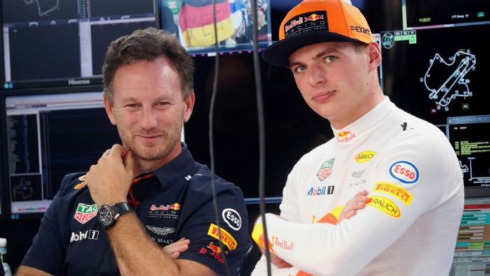 Oι Horner και Verstappen.