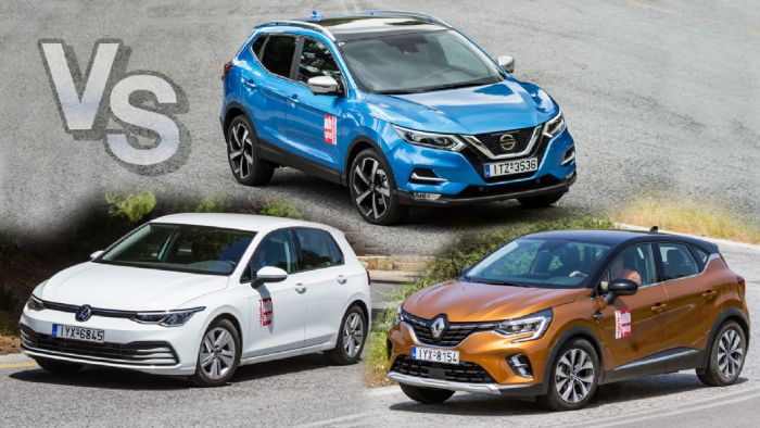 Nissan Qashqai Vs Renault Captur Vs VW Golf