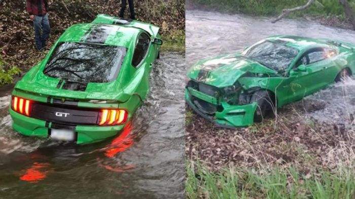 Mustang κατέληξε μέσα σε ποτάμι (+vid)