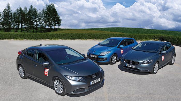 Civic 1,6 i-DTEC vs Megane 1,5 dCi vs V40 1,6 D2